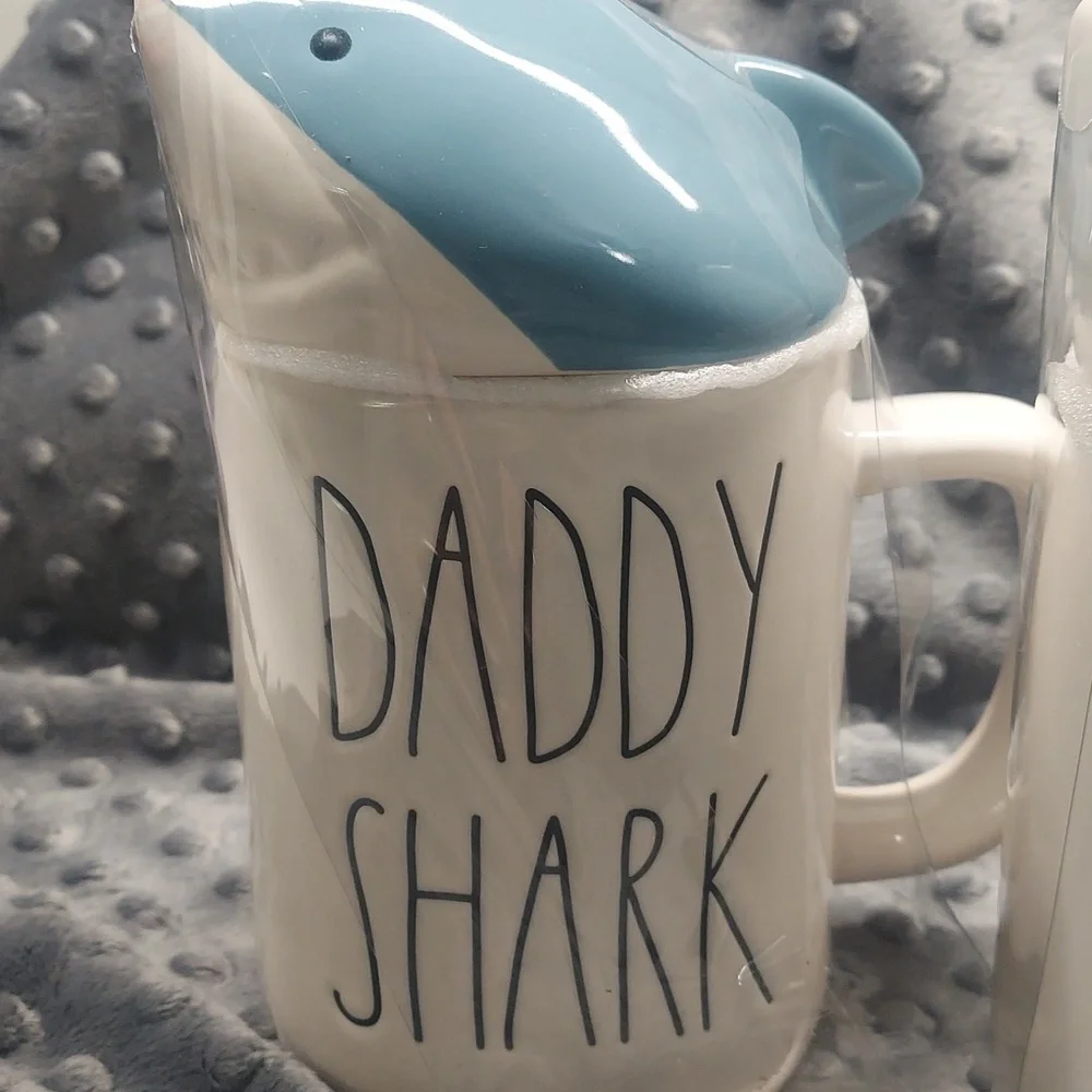 Rae Dunn White Cream Shark Top Mugs Set - Daddy Shark & Mommy Shark